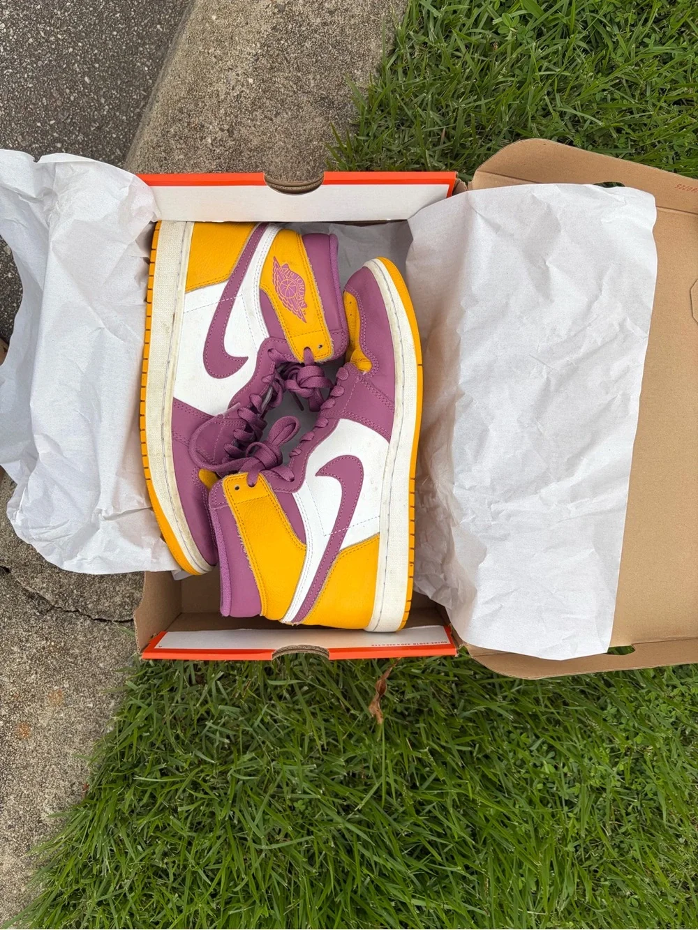 Nike Air Jordan 1 Mid in Purple, Yellow & White